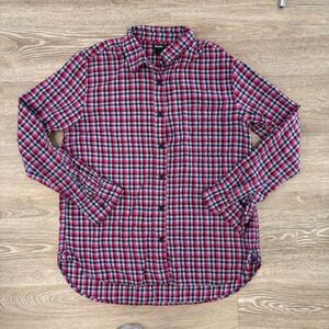 Roots Womens Flannel Purple blue plaid button up shirt cotton long sleeves sz S